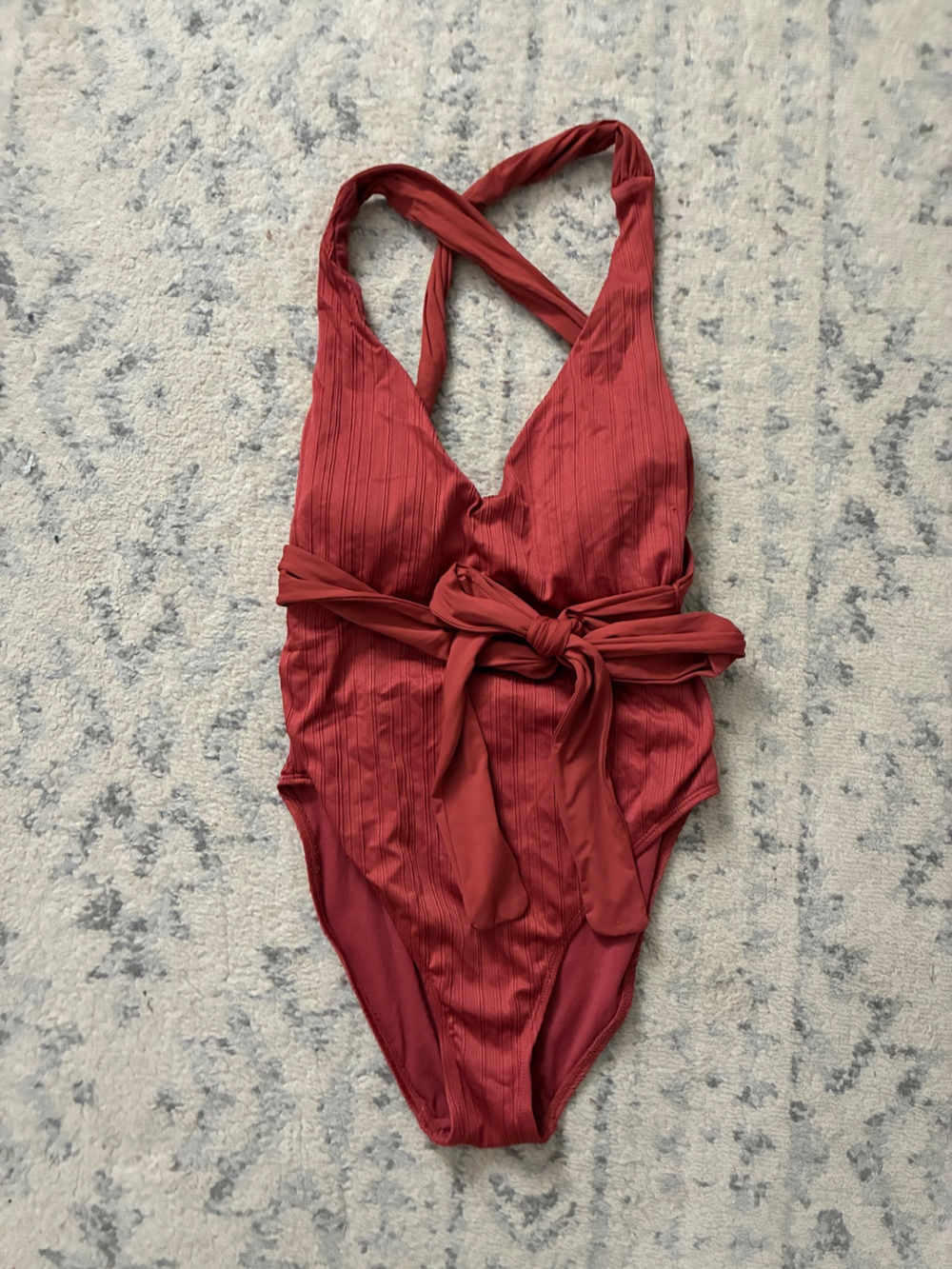 Time and Tru Rust Ribbed Tie-Front One Piece Swimsuit